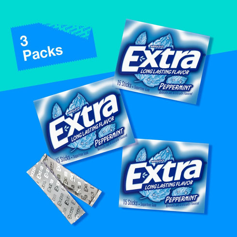 EXTRA Peppermint Sugar Free Chewing Gum, 15 Pieces, 3 Pack