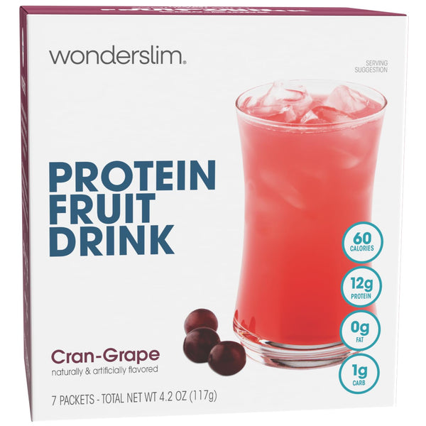 Cran-Grape WonderSlim Protein Fruit Drink, No Fat, Gluten Free, Keto Friendly & Low Carb (7ct)