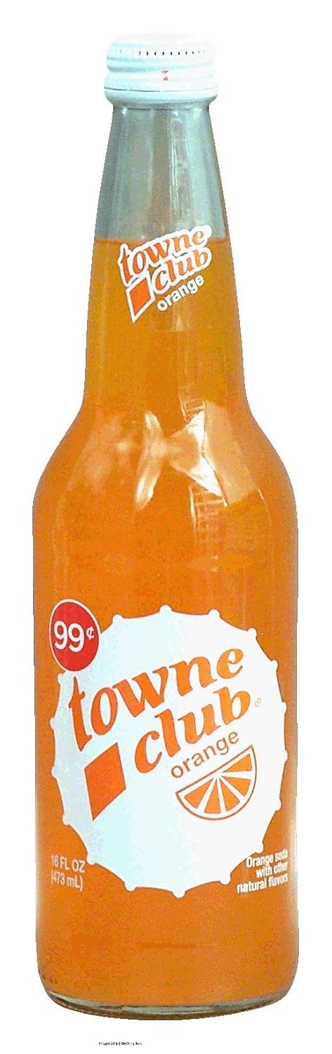 Towne Club orange soda with other natural flavors 16 fluid ounce Glass Bottle (pack