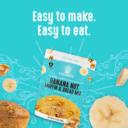 2g (12 Lakanto Sugar Free Banana Nut Muffin and Bread Mix - Sweetened with Monk Fruit Sweetener, Net Carbs, Gluten