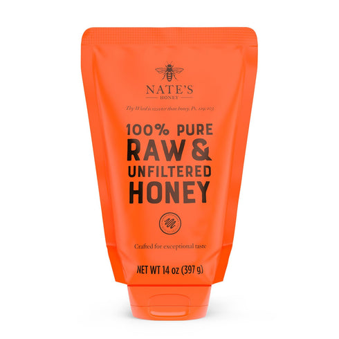 Nate's 100% Pure, Raw & Unfiltered Honey, No-Drip Sustainable Squeeze Pouch; Purity