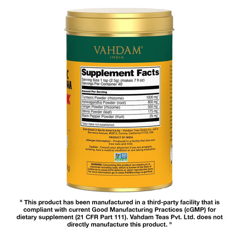 VAHDAM Turmeric Ashwagandha Herbal Supplement with Ginger & Black Pepper, Non-GMO & Gluten Free, 40 Servings