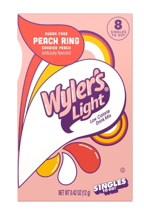 6 36 (Pack 6) SINGLES TO GO! Wyler's Light Peach Ring Flavor, Trend Inspired Flavor, Low Calorie Drink Mix, Perfect