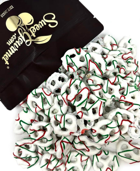 SweetGourmet Yogurt Covered Holiday Drizzle Pretzels | Seasonal Candy | 1 Pound