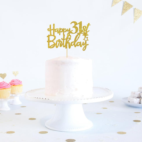 Gold Glitter 31st Birthday Cake Topper - Cheers to 31 Years Party Supplies - Happy 31 Sign Decoration