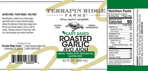 1 Terrapin Ridge Farms Avo Aioli Roasted Garlic Sauce Vegan Plant-Based Topping for Fries, Salads & Veggies, Gluten