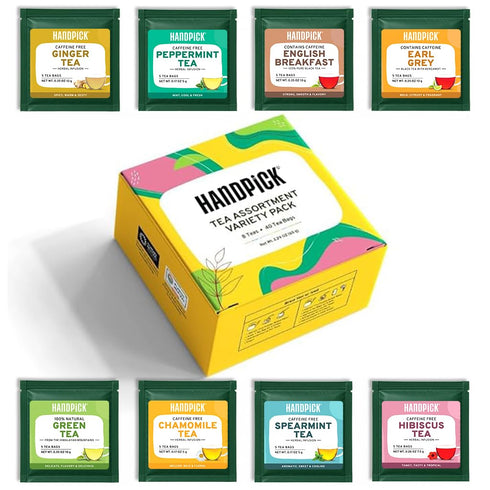 HANDPICK, Tea Bags Sampler Assortment Variety pack Gift Box 8 Flavors, 40