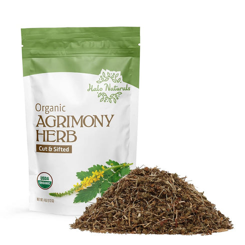 Halo Naturals Organic Agrimony Herb Cut & Sifted, 4 Ounces (Agrimonia eupatoria) USDA Certified