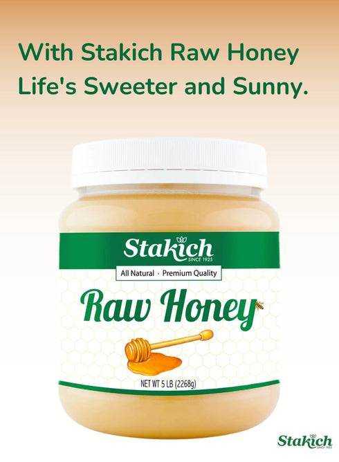 5 (80 Stakich Raw Honey - Pure, Unprocessed, Unheated, Kosher - Pound Ounce)
