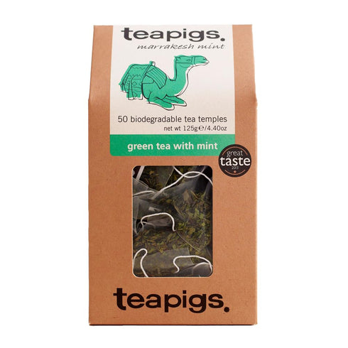 Teapigs Green Tea with Mint, Caffeine-Free, Whole Leaves, 50 Teabags (1 Pack)