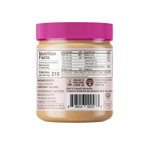 (10oz, 1 Pack) Nutty Gourmet Organic Walnut Butter - Raw Nut Butter - No Added Sugar - Unsalted - All Natural - Peanut