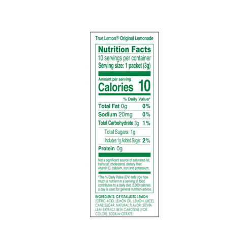 10ct (Pack 12) Packets True Lemon Original Lemonade of - Drink Mix - No Artificial Sweeteners, Low Calorie - Powdered