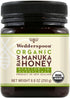 Wedderspoon Raw Organic Manuka Honey KFactor 16+, 8.8 Oz, Unpasteurized New Zealand Honey, Non-GMO Superfood