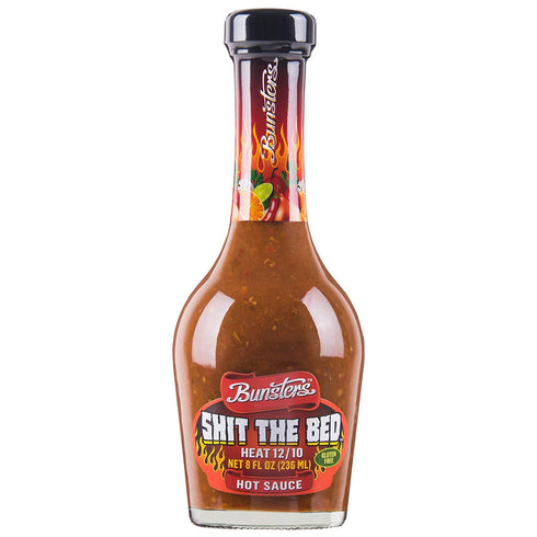 Bunsters Shit The Bed 12/10 Heat Hot Sauce - Chili Pepper with Aussie Fruit and Veg, 12 oz