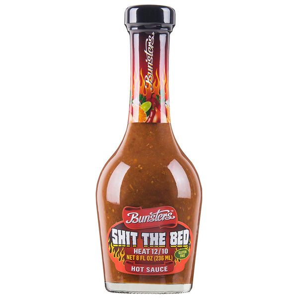 Bunsters Shit The Bed 12/10 Heat Hot Sauce - Chili Pepper with Aussie Fruit and Veg, 12 oz