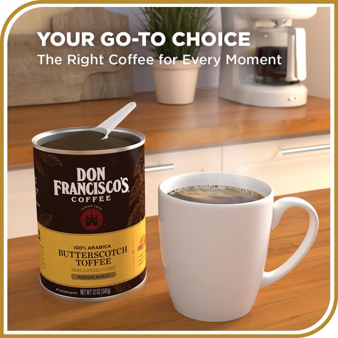 100% (12 oz Don Francisco's Butterscotch Toffee Ground Flavored Coffee: Rich Arabica Beans with Sweet Buttery Aroma