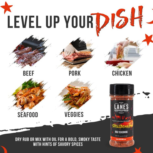 Spellbound 4.6 Oz Lane's Hot Sweet and Spicy Pork Rub Seasoning, All-Natural Butt Rub Seasoning, Rib Rubs for Smoking