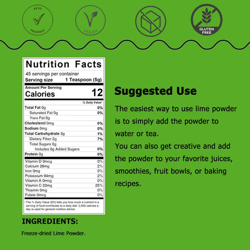 Orgnisulmte Lime Juice Powder, 8 Oz Fresh Freeze Dried Powder, Great Flavor for Soda, Baking, Cooking