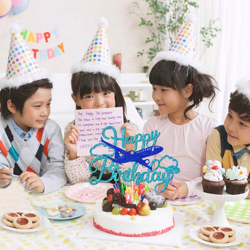 Glitter Airplane Happy Birthday Cake TopperAirplane Birthday Party Decorations,Adventure Awaits,Boys Girls Men Plane
