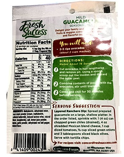 Concord Foods Mild Guacamole Seasoning Mix, 1.1 Ounce (Pack of 18)