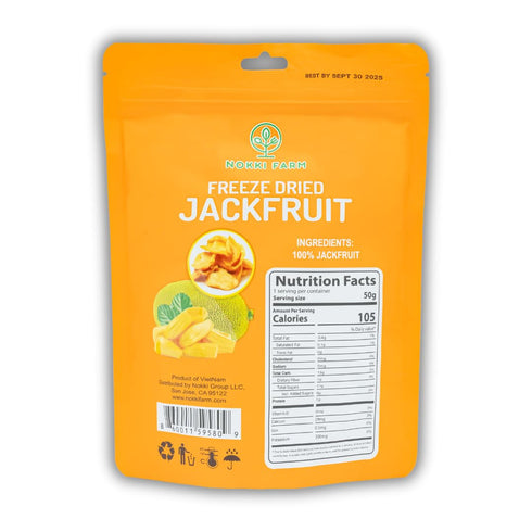 1.76 Oz NOKKI FARM Freeze Dried Jackfruit - Healthy & Exotic Tropical Superfood Snacks, No Added Sugar