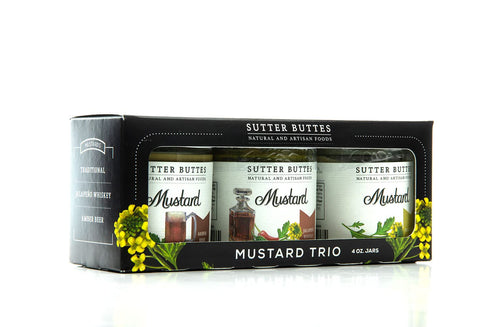 Sutter Buttes 4 Gourmet Mustard Trio Gift Box - Honey, Jalapeno Whiskey & Amber Beer Mustards - Ounce Jar of Each