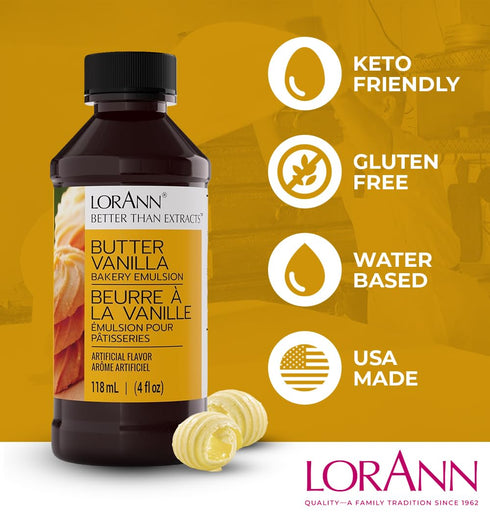 16 Oz LorAnn Oils Butter Vanilla Bakery Emulsion: True Essence, Ideal for Boosting Fruit Tones in Cakes, Cookies