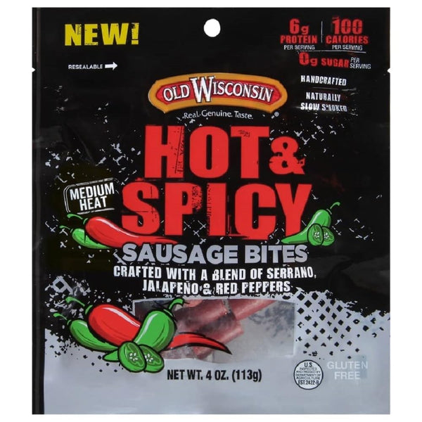Old Wisconsin Hot & Spicy Sausage Snack Bites, Naturally Smoked, Ready to