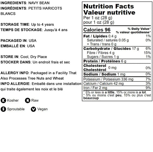6 Food to Live Navy Beans, Pounds Raw, Dried, Vegan, Kosher, Whole Small White Kidney Beans in Bulk, Good Source