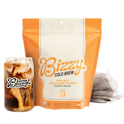 Bizzy Organic Cold Brew Coffee, Breakfast Blend, Coarse Ground Coffee, 4 Count, Makes 14 Cups
