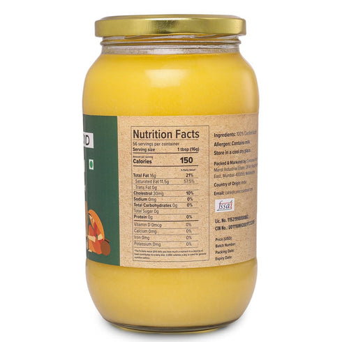 A2 33.814 Oz (1L), 100% Conscious Food Desi Cow Ghee - Fl Clarified Butter - Pure and Premium, Cultured Ghee, Natural
