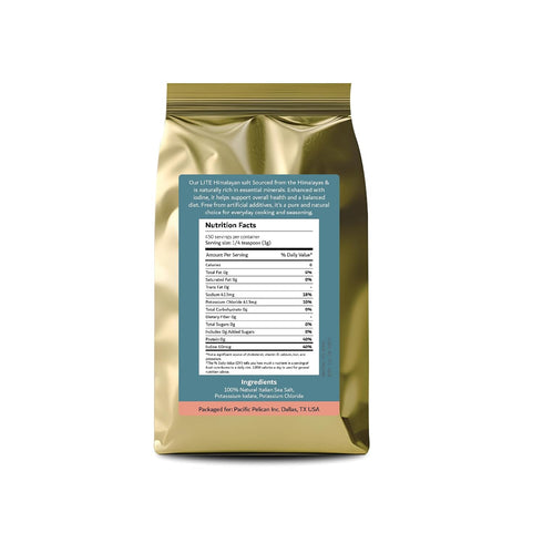 70% 100% (1 LB) (Pack 2) Pacific Pelican Iodized Lite Himalayan Pink Salt | Less Sodium | Fine Grain, Unrefined, Pure
