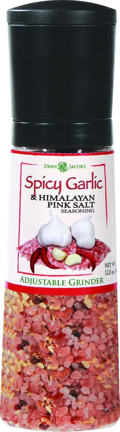 Dean Jacobs Jumbo Grinder Spicy Garlic and Himalayan Pink Salt Seasoning 12 Ounce