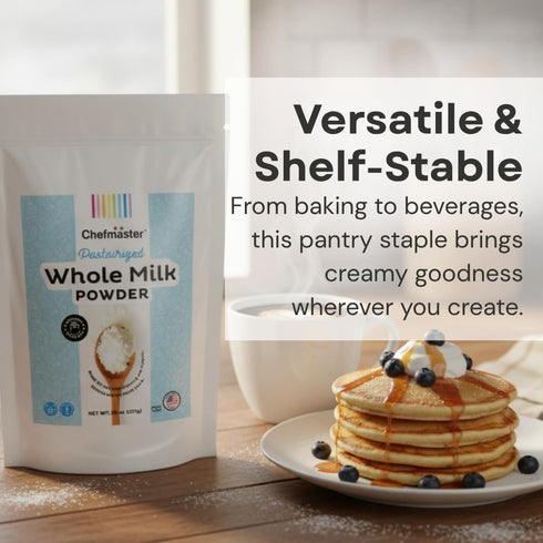 20 oz Whole Milk Powder by Chefmaster, Non-GMO & Pasteurized Dry Milk, Shelf-Stable for Baking, Cooking, Drinks, Travel