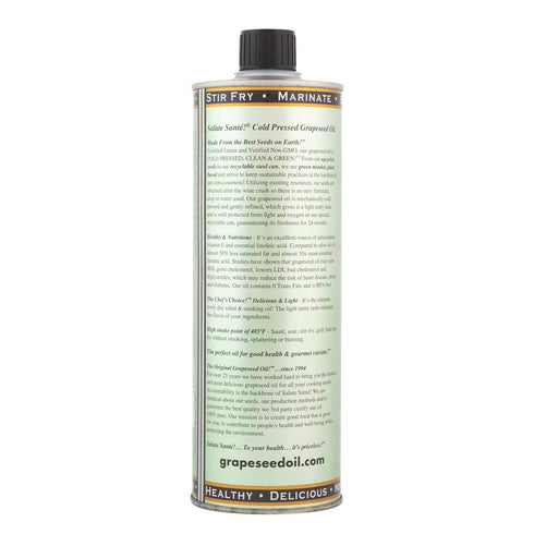 Cold Pressed Grapeseed Oil by Salute Sante! High Temperature Cooking, Healthy Grape Seed Oil, Non-GMO and Kosher for Salad Dressings, Marinades and Dips, Vegan, 500 Milliliter