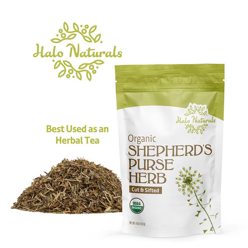 Halo Naturals 4 Packaged Organic Shepherd's Purse Herb Cut & Sifted, Ounces (Capsella bursa pastoris) USDA Certified |