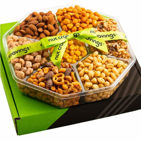 NUT CRAVINGS - Easter Mixed Nuts Gift Basket + Green Ribbon Classic