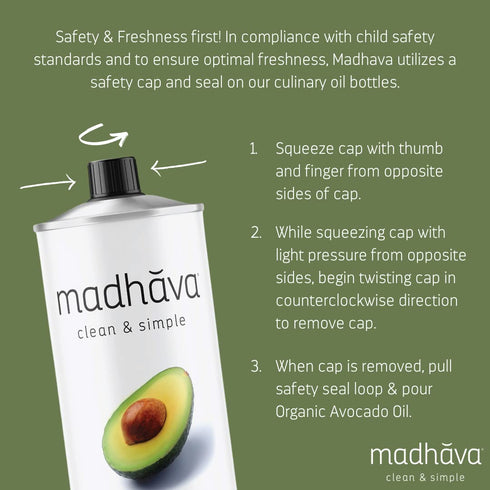 (33.8 oz, 1L 100% 520-Degree MADHAVA Avocado Oil Tin), Single Source, Pure, Neutral Flavor, High Heat Cooking Oil