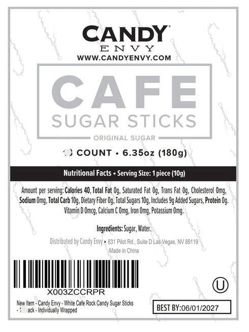 18 Candy Envy - White Caf Sugar Sticks Mini Rock Candy - Individually Wrapped Sugar Stirrer - Original Sugar Flavored