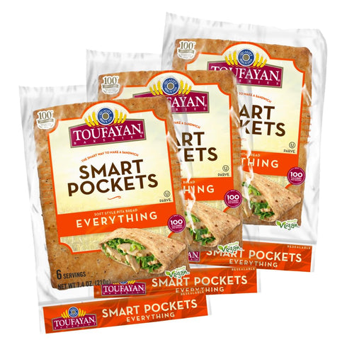 Toufayan Everything Smart Pockets Pita Bread | Low Sodium | Low Calorie