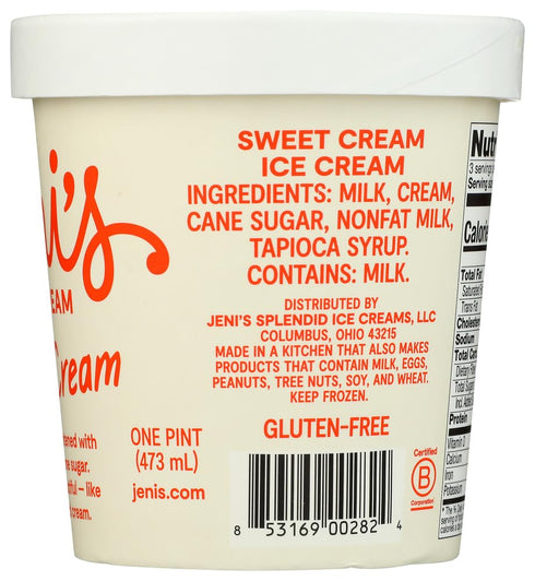 Jeni's 1 JENIS SPLENDID ICE CREAMS Sweet Cream Ice Cream, PT