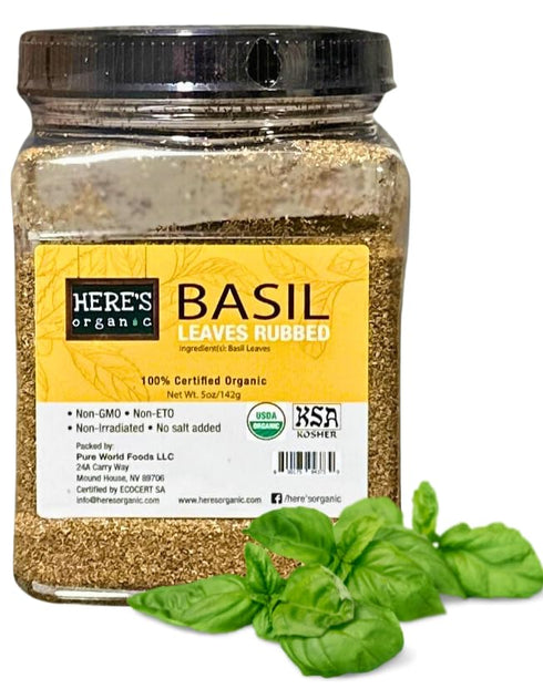 Here's Organic Premium Basil Leaves Rubbed (Dried) - USDA Certified Organic |
