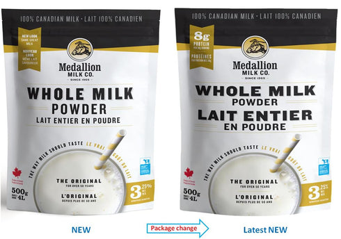 Medallion 500g Brand Whole Milk Powder - Dried Milk from Canada, Free of Antibiotics, No rbST or rBGH