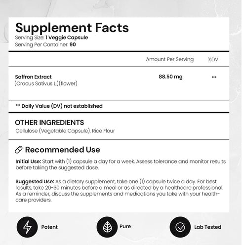 ACEWORKZ Saffron Supplement - 100% Pure Saffron Extract Capsules for Weight Management, 90 Capsules