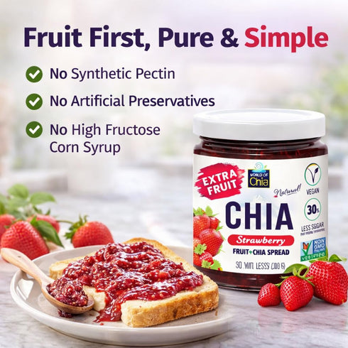 3, (10.6 Oz, 300 Pack 1 World of Chia Extra Fruit Chia Seeds Jam - Strawberry Jams and Preserves All Natural Super Food