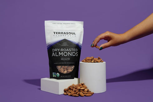 16oz Terrasoul Superfoods Organic Dry-Roasted & Lightly Salted Almonds, Resealable Pouch - Perfect for Snacking
