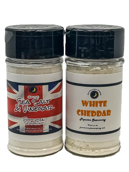 Popcorn Seasoning Variety 2 Pack British Sea Salt & Vinegar White Cheddar Fat Free Crafted in Small Batches