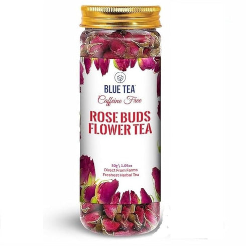 BLUE TEA - Rose Buds Herbal Tea - 1.06 Ounce, Caffeine Free Vegan Detox Tea in Food Grade Pet Jar