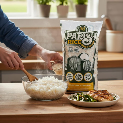 5lb Parish White Rice High-Protein Rice with Low Glycemic Index Locally Grown Long-Grain White Rice Made in the USA