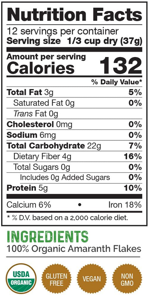 1 LB HerbaZest Amaranth Flakes Organic USDA Certified, Vegan & Gluten Free Superfood Nutrient-Dense Addition